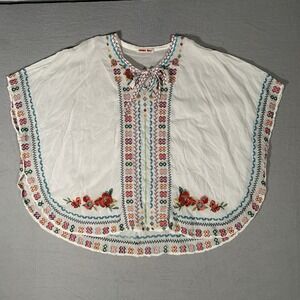 Johnny Was Blouse Womens Small Cupra Rayon Embroidered Boho Fairycore Poncho Top